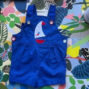 Vintage Carter's Blue Overalls with Sailboat Design 12M